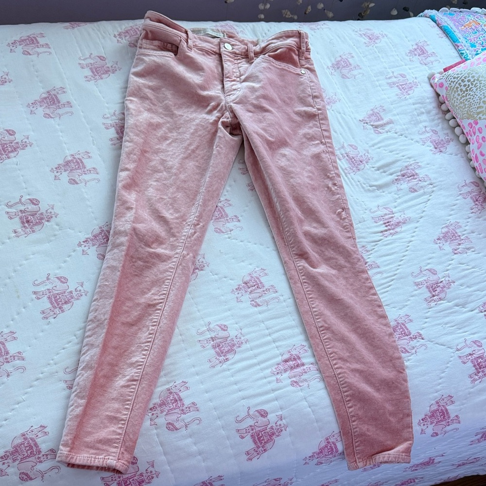 Pilcro Pink Velvet High Rise Skinny Jeans